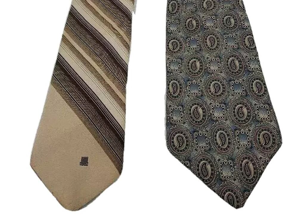 Lanvin American Traditions Mens Lot Of 2 Necktie Blue Beige Paisley 100% Silk OS